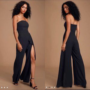 Lulus Thriving Black Strapless Tulip Leg Jumpsuit S